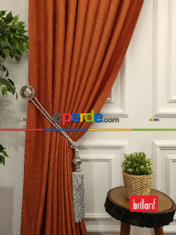 Brillant Jakar Fon Kiremit Renk Düz Fon Perde - Kiremit Rengi