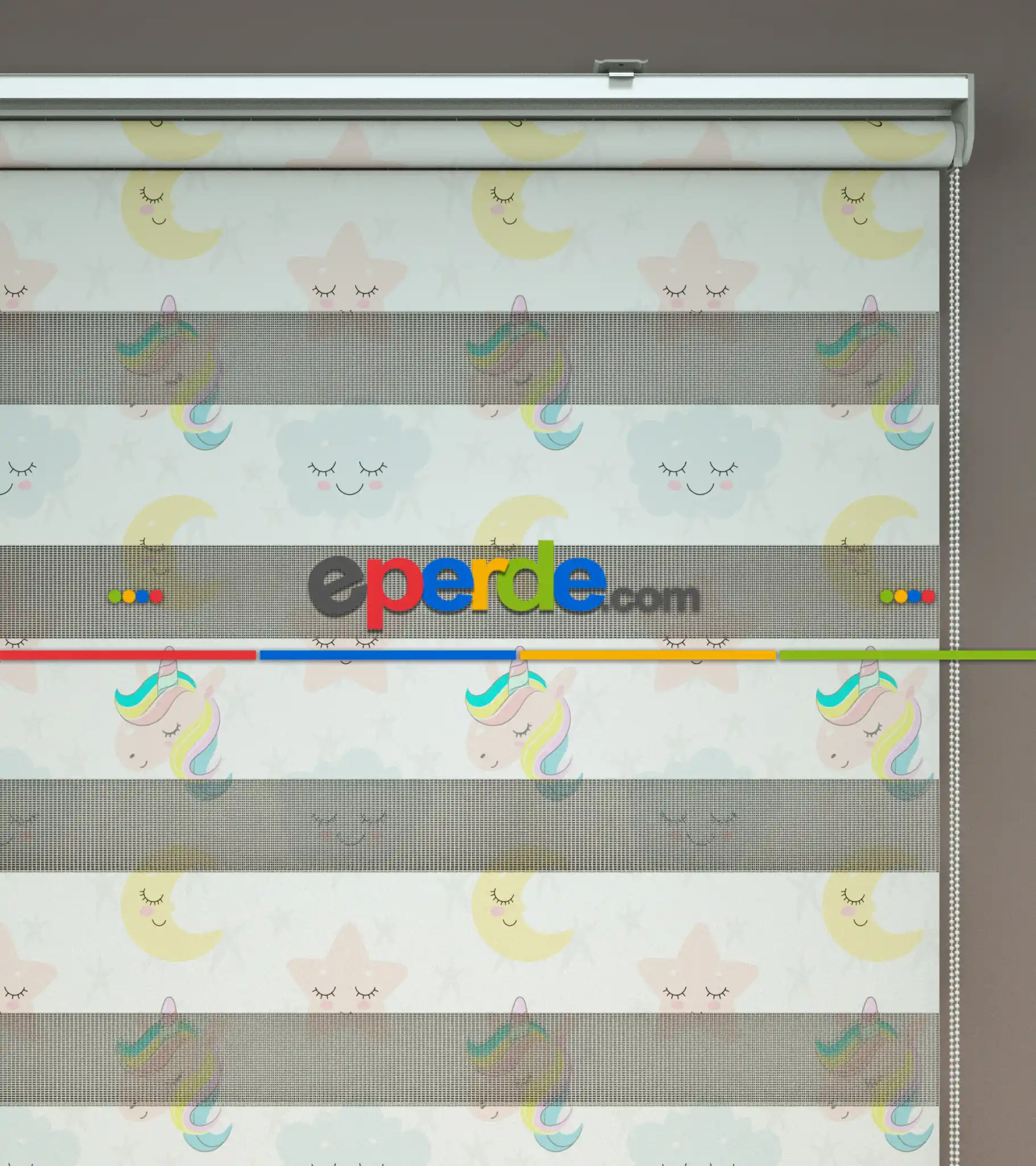 Yıldız Desenli Baskılı Zebra Perde- Çok Renkli