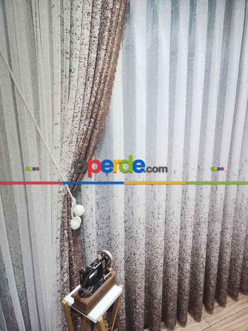 Mutfak - Kahverengi-vizon Püskürtme Tül Fon Perde