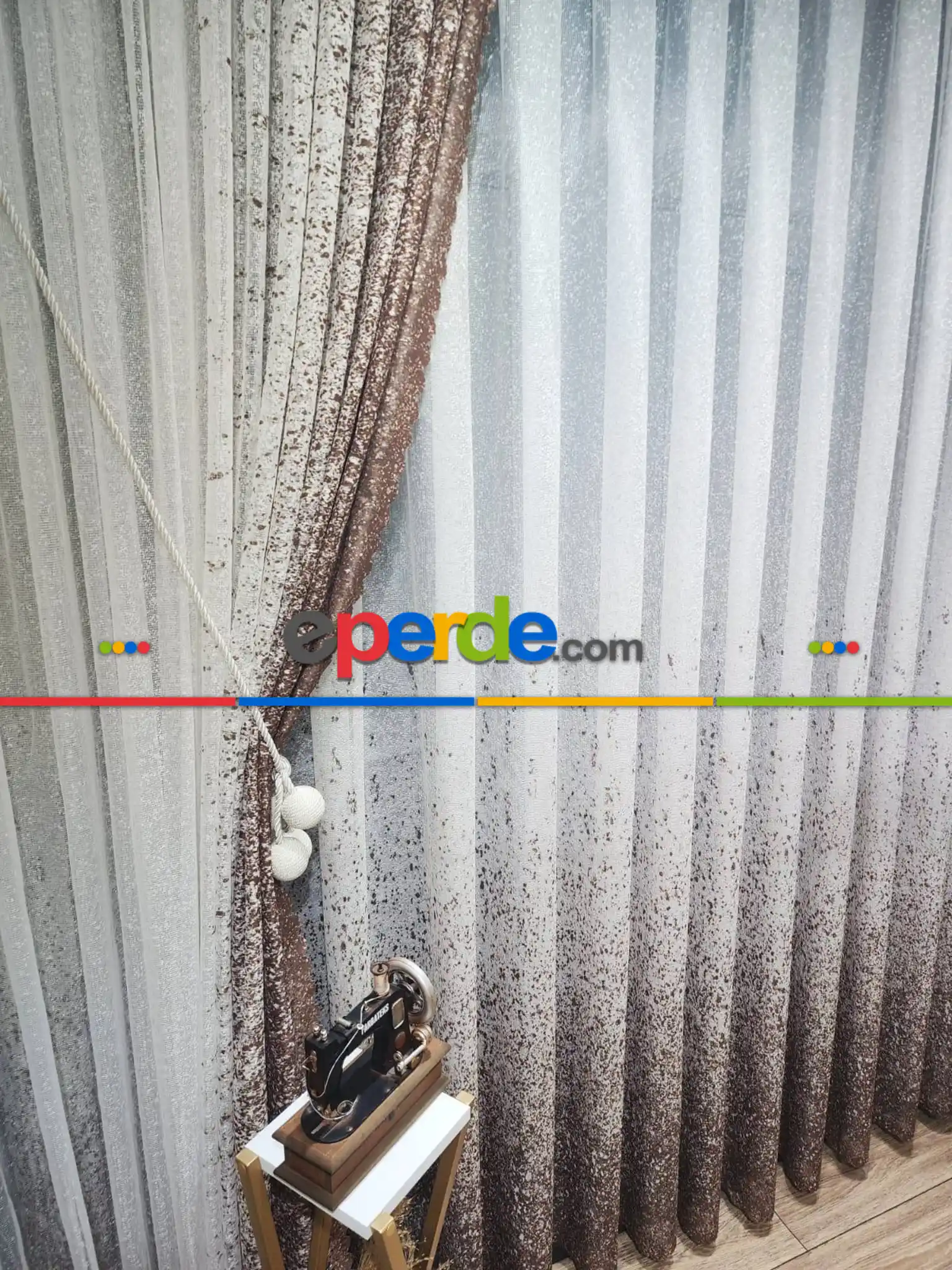 Kahverengi-vizon Püskürtme Tül Fon Perde