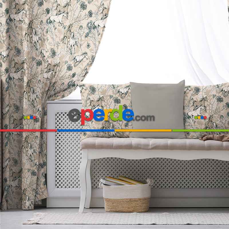 Salon Fon Perde Evim1560 Kumaşı Kalındır Duck Bezi Değildir- Mavi-beyaz