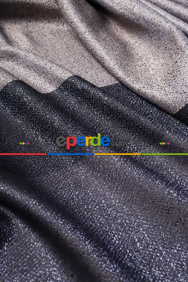 Salon Fon Perde - Bremen Lacivert-vizon Jakar Dokuma Pano Fon Perde