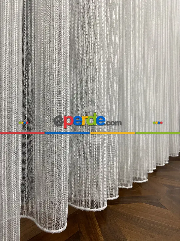 Yatak Odası - Zincir Tül Boyuna Çift Çizgili Sakallı Tül- Ekru