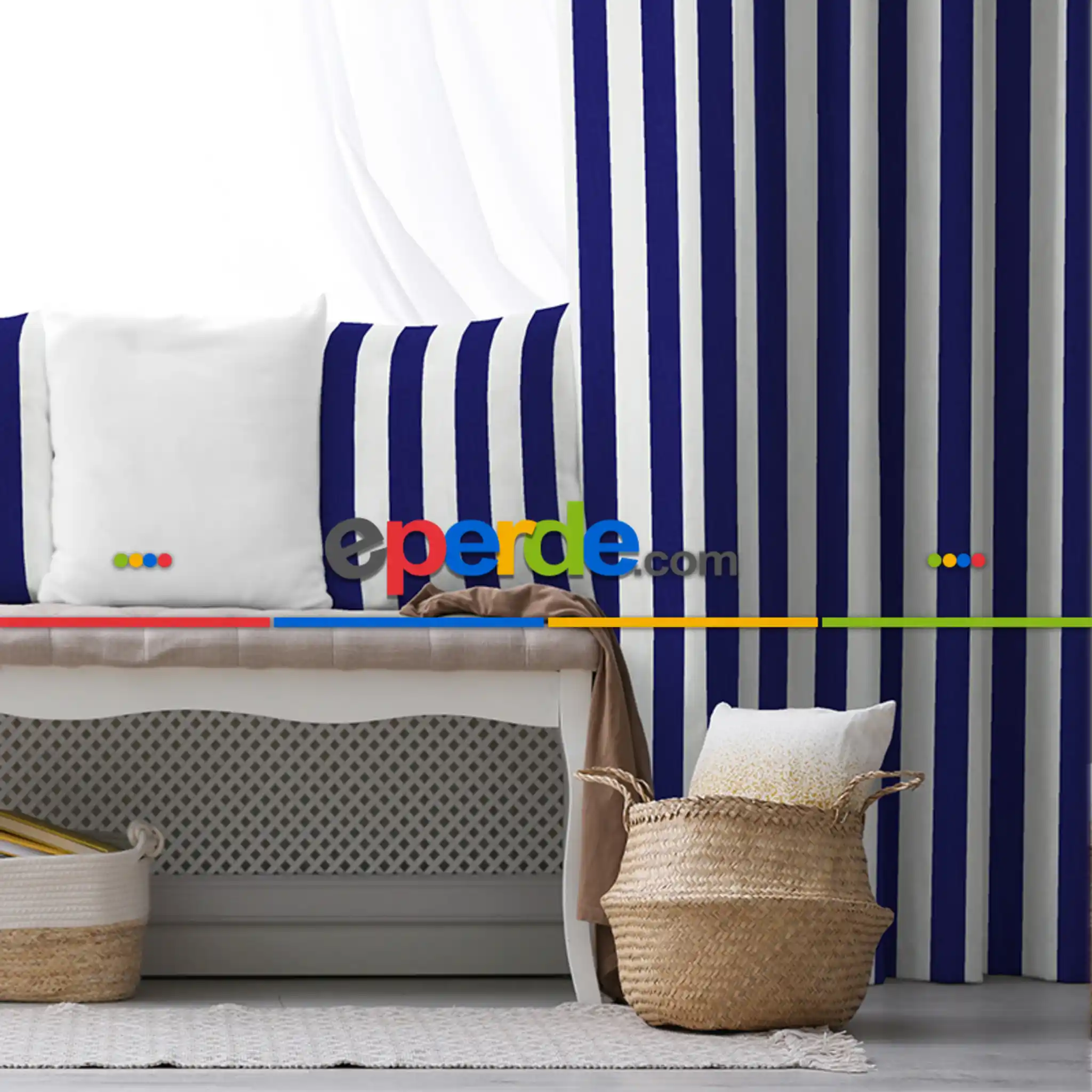 Genç Odası - Çizgili Fon Perde Evim1622-4 Kumaşı Kalındır Duck Bezi Değildir