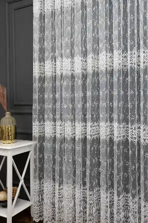 Salon Tül - Brode Yoğun İşlemeli Tül Perde Çok Dökümlü - Ütü İstemez - İtinalı Dikiş
