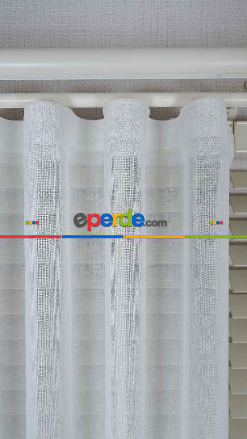 Keten Ekru Bej Degrade Geçişli Tül Perde, Ağır Gramajlı Premium Seri, Eteği Kurşunlu