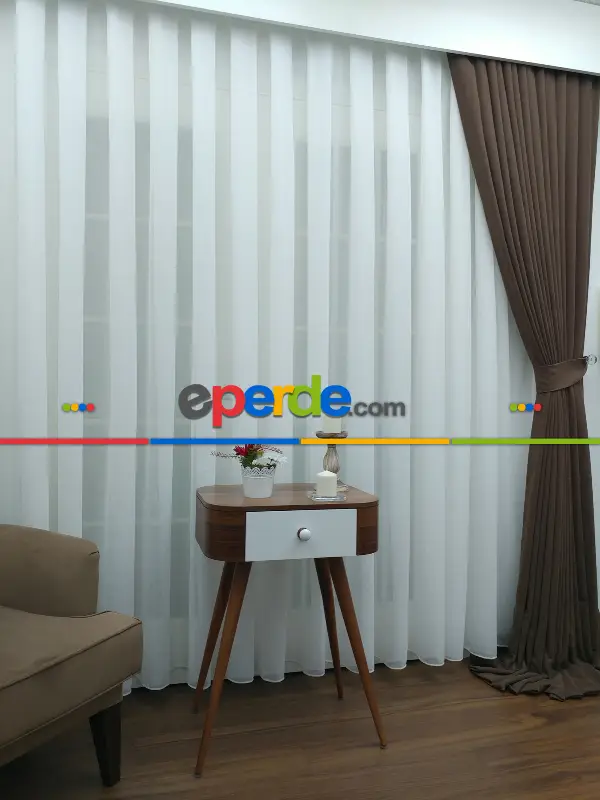Salon Tül Perde - Ekru ( Beyaza Yakın ) - Keten Tül Perde- Beyaz