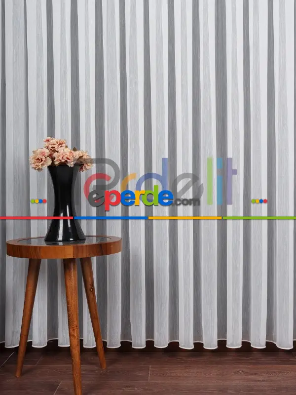 Ozi Yeni Sezon Çizgili Örme Tül Perde