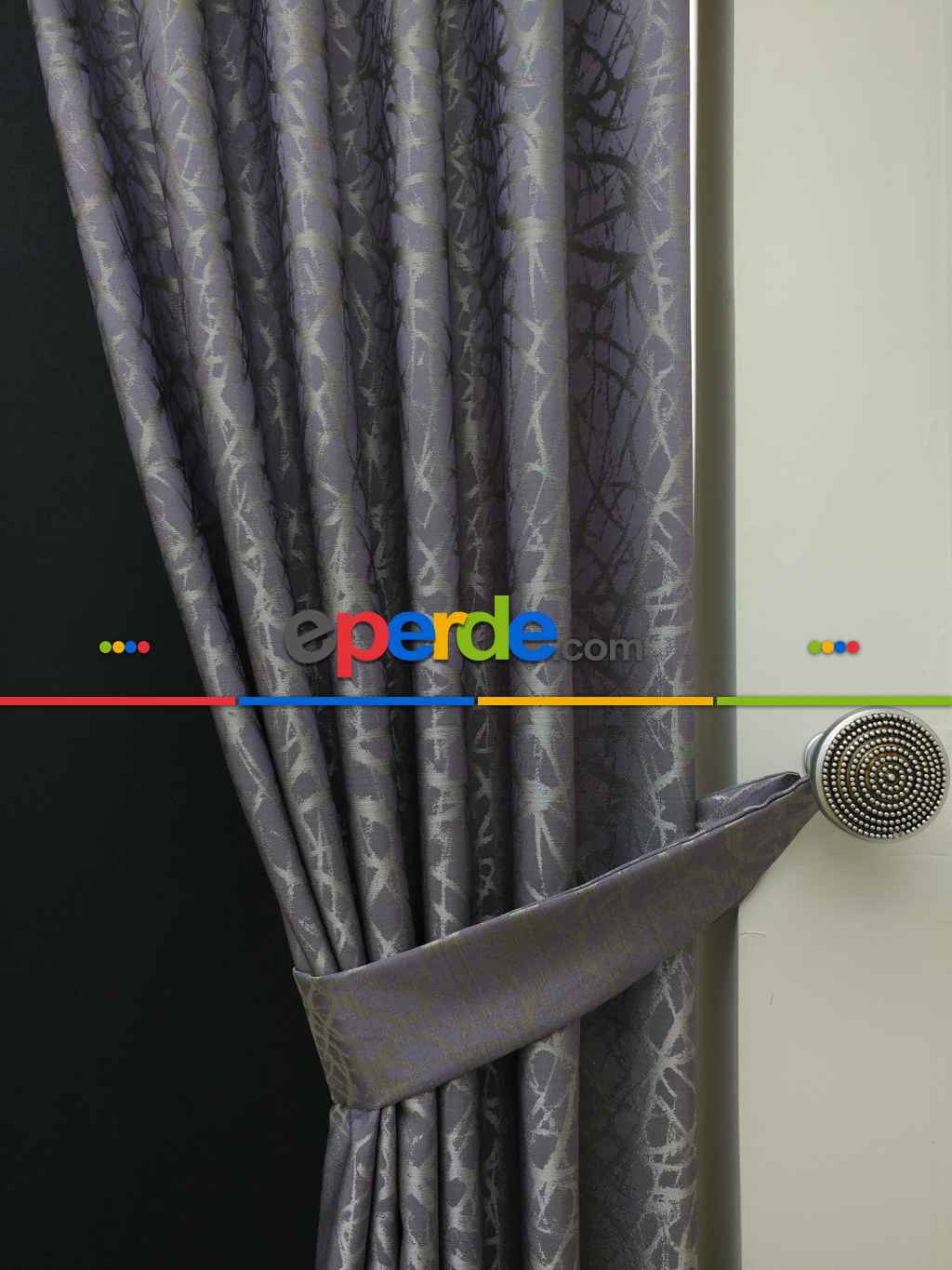 Mor Desenli Jakar Fon Perde- Mor