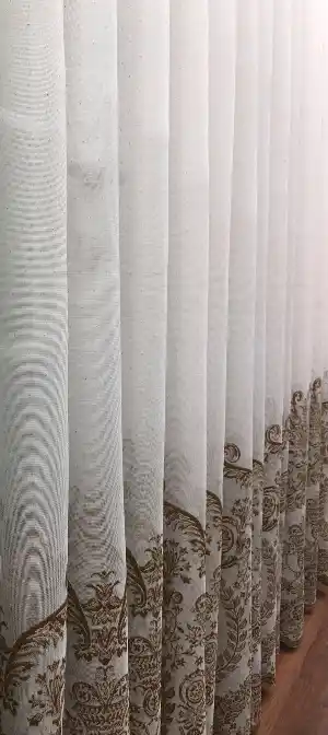 Etek Ucu Damask Desenli Dantel Tül Perde- Haki-vizon Rengi