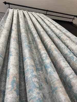 Patine Desenli Desenli Jakar Fon Perde (285 En) Turkuaz - Kahve Ve Krem Renklerinde