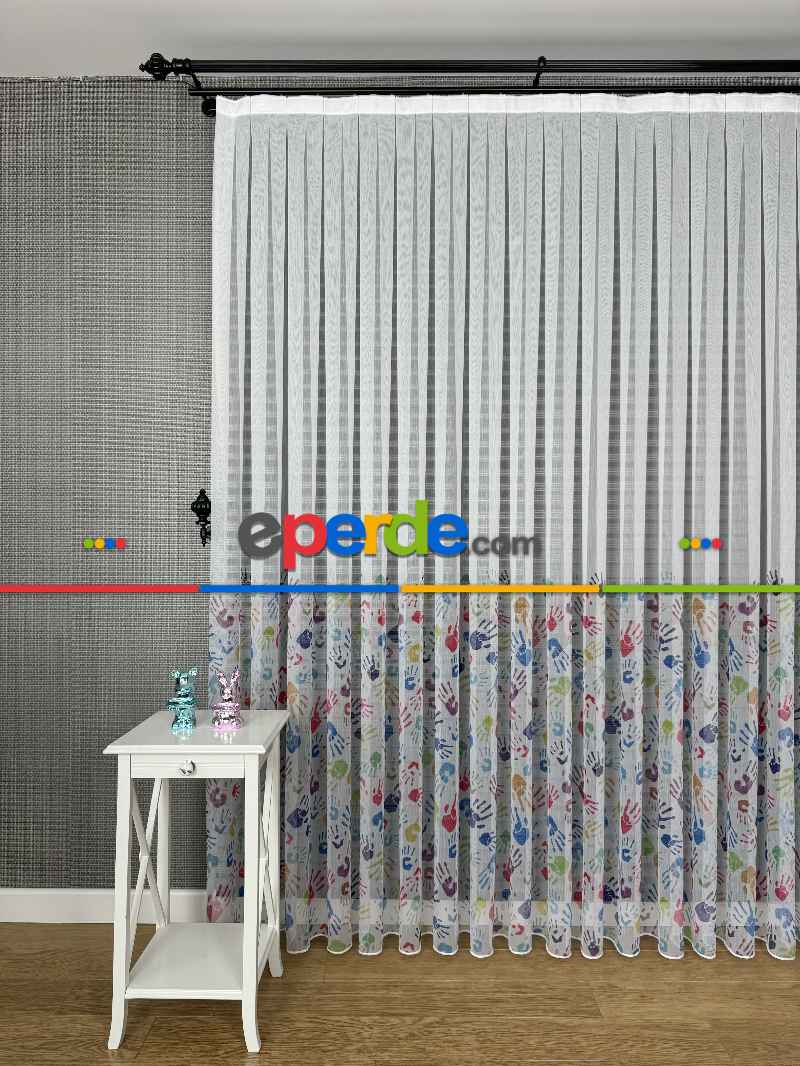 Bebek Odası Tül Perde - Çok Renkli El Baskılı Tül Perde, Çocuk-bebek Odası, Premium Seri