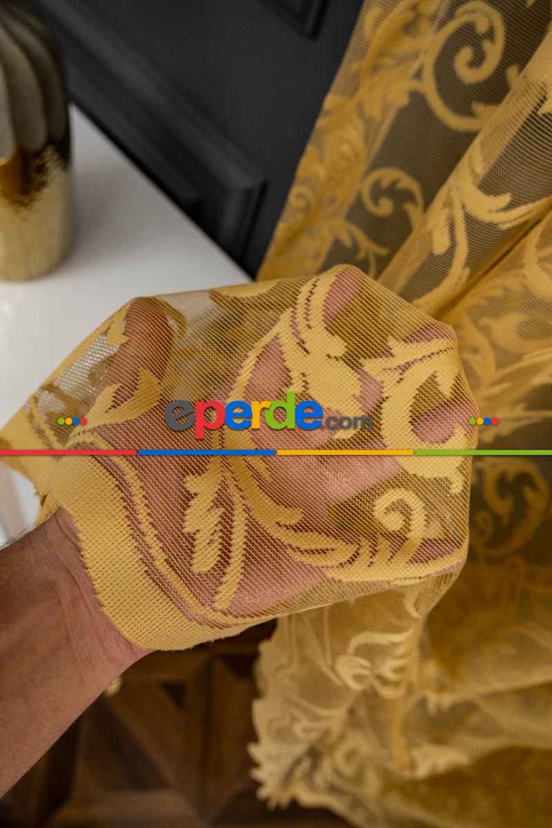 Sarmaşık Desen Hardal Sarı Renk Desen Tasarım Tül