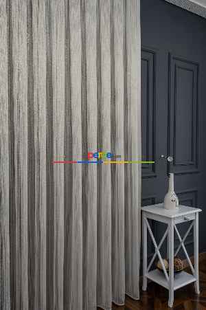 Hazır Ölçülü Çizgili Altın Gold Çelik Işıltılı Çizgili Tül Tasarım Perde