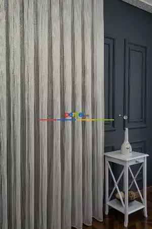 Hazır Ölçülü Çizgili Altın Gold Çelik Işıltılı Çizgili Tül Tasarım Perde
