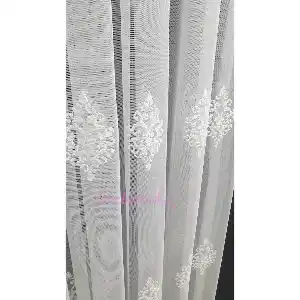 Grek Petek İşlemeli Yeni Serpme Damask Desen Tül - Beyaz