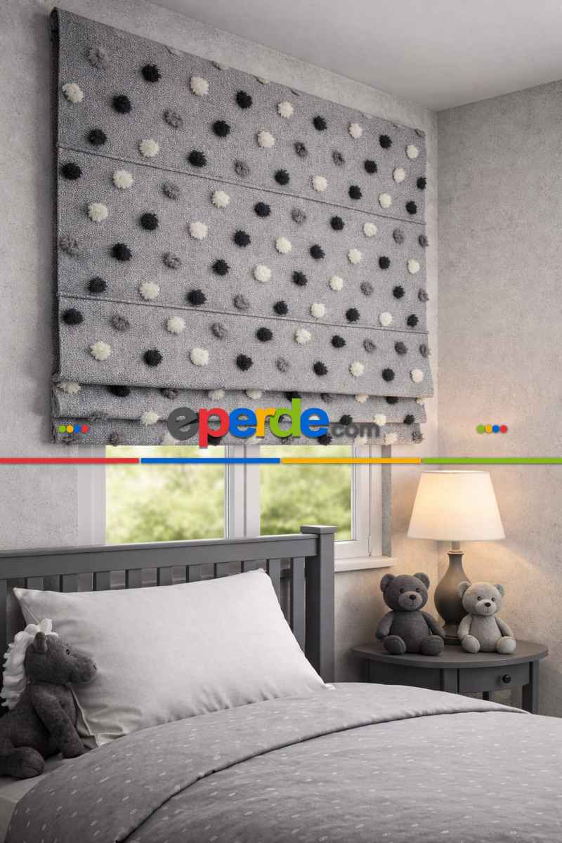 Katlamalı Fon Perde – Ponpon Desenli Mekanizmalı Perde