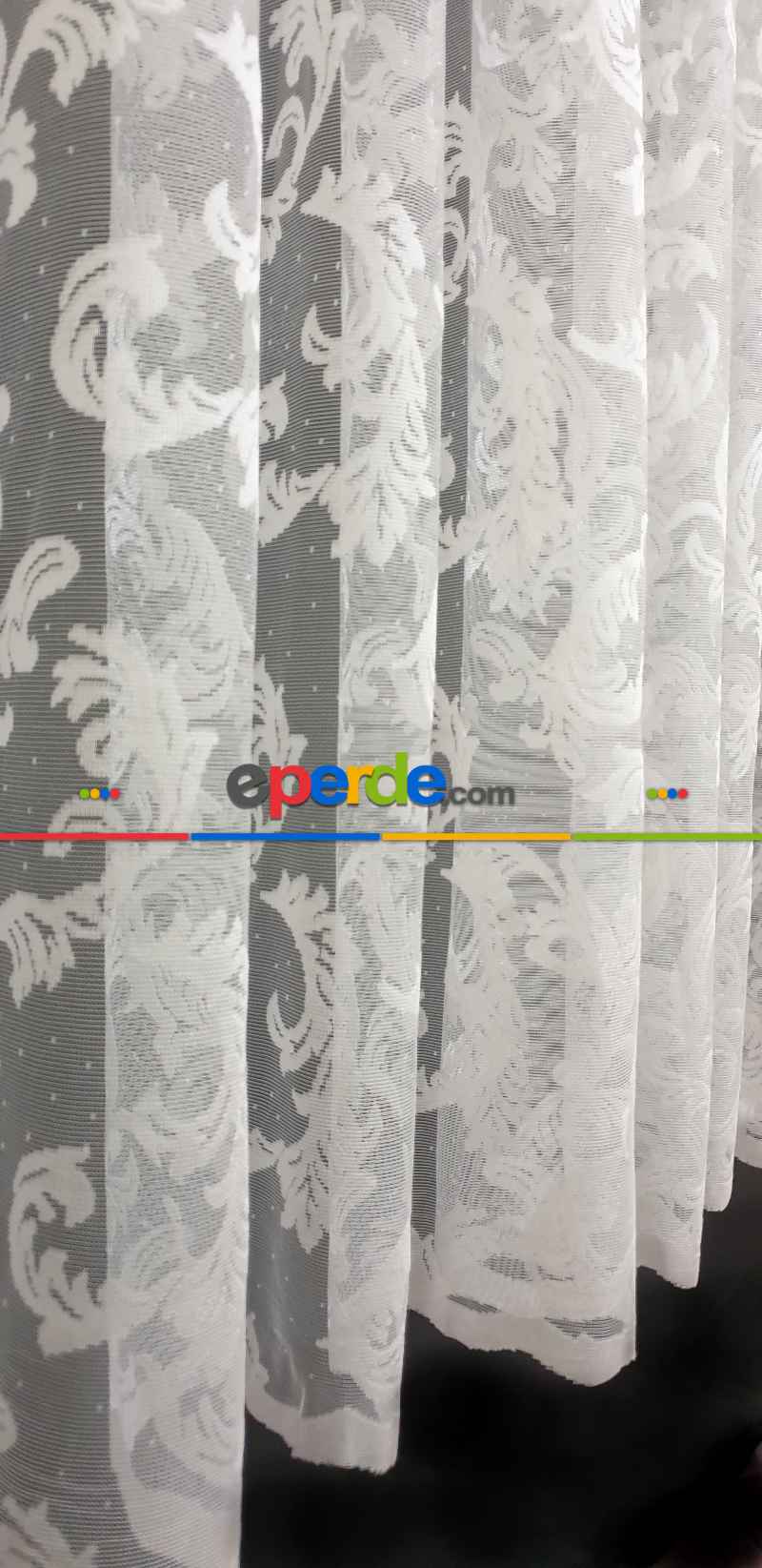 Kuvaze Model Tasarım Klasik Şal Desen Yanki Tiyatro Perde- Beyaz-ekru