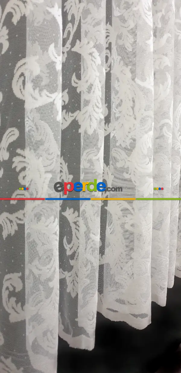 Kuvaze Model Tasarım Klasik Şal Desen Yanki Tiyatro Perde- Beyaz-ekru