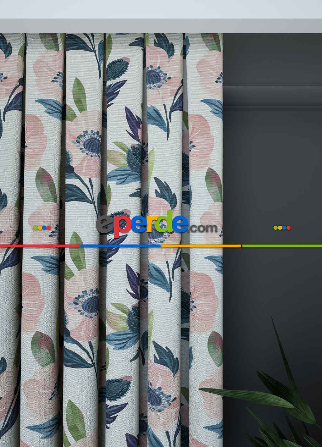 Dökümlü Kumaştan Salon Fon Perde - Geniş En Pembe Çiçek Desenli Fon Perde 1. Kalite