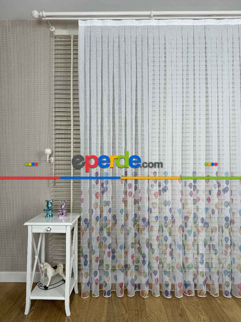 Bebek Odası Tül Perde - Çok Renkli Balon Baskılı Tül Perde, Çocuk-bebek Odası, Premium Seri