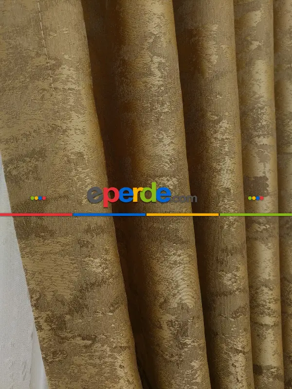 Patine Desenli Sütlü Kahve - Katyonik Jakar Fon Perde- Sütlü Kahve