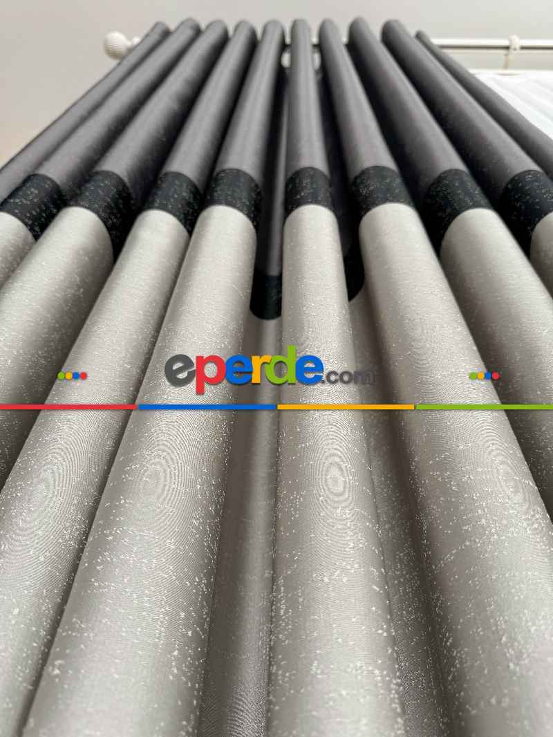 Salon - Gri Kum Beji Jakar Dokuma Fon Perde, Parlak Zemin