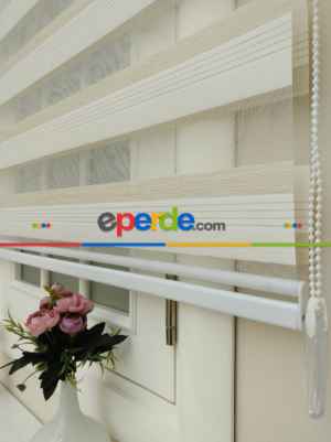 Krem Şeritli Zebra Perde Zarif Bambu- Ekru