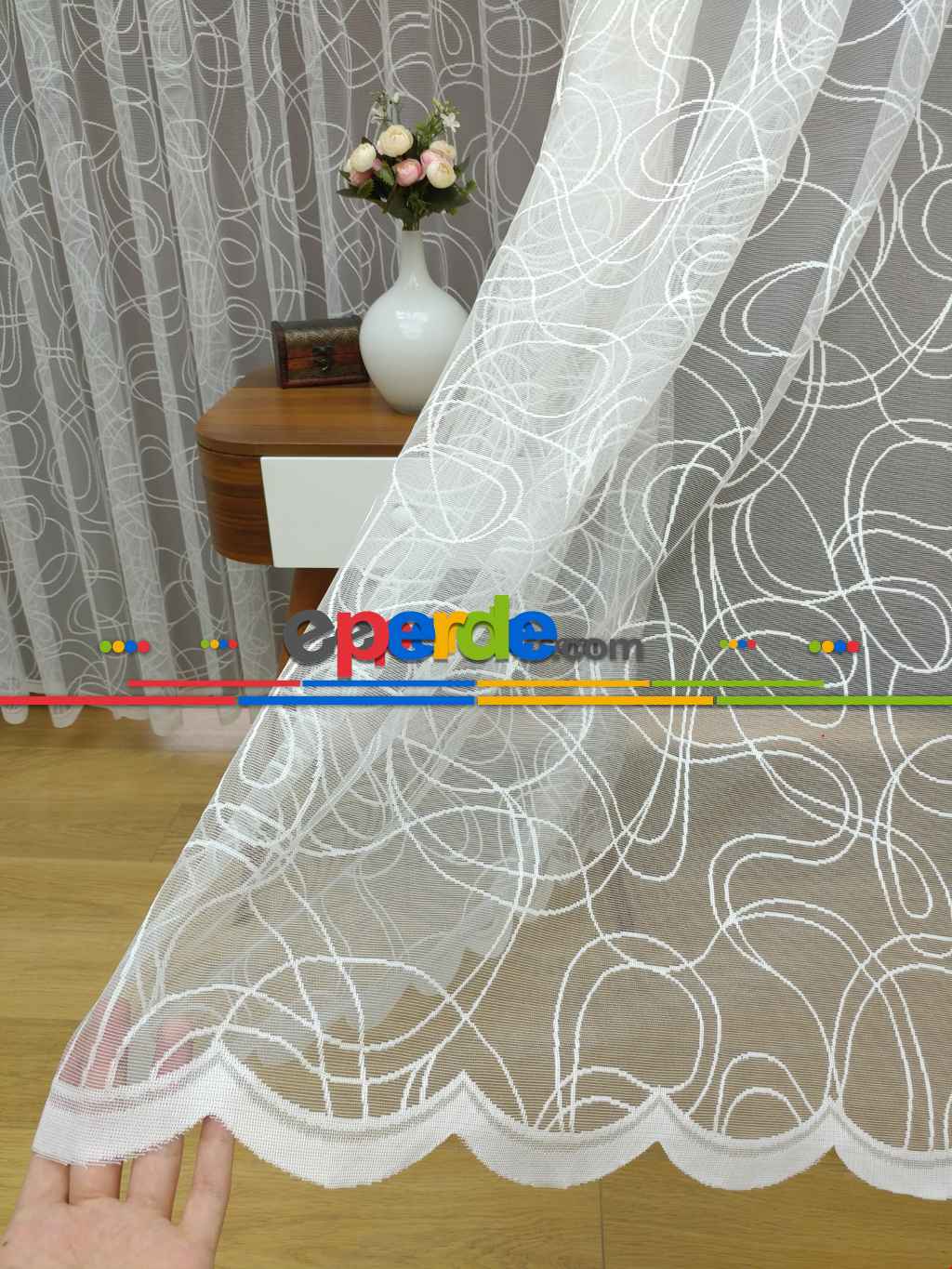 Hazır Ölçülü Spor Desen Fransız Dantel Örme Tül Perde