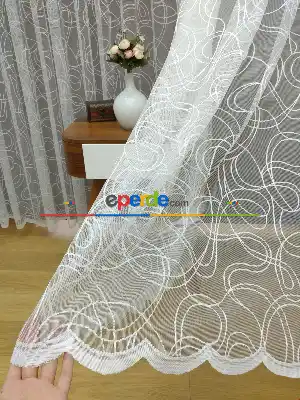 Hazır Ölçülü Spor Desen Fransız Dantel Örme Tül Perde