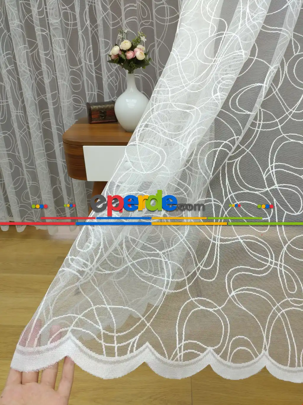 Hazır Ölçülü Spor Desen Fransız Dantel Örme Tül Perde