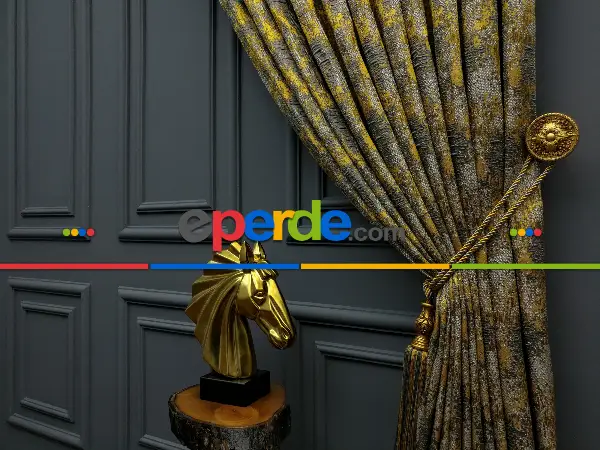 Yatak Odası - PatineDesenli Modern Desenli Jakarlı Fon Perde Yeni Seri 401- Gri-füme-antrasit-füme-altın