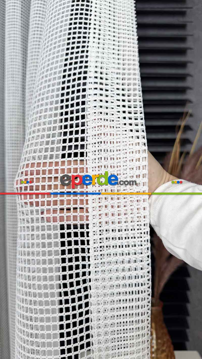 Ekru File Tül Perde, Ağır Gramajlı Premium Seri