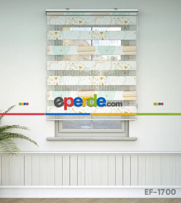 Kalp Desenli Baskılı Zebra Perde- Çok Renkli