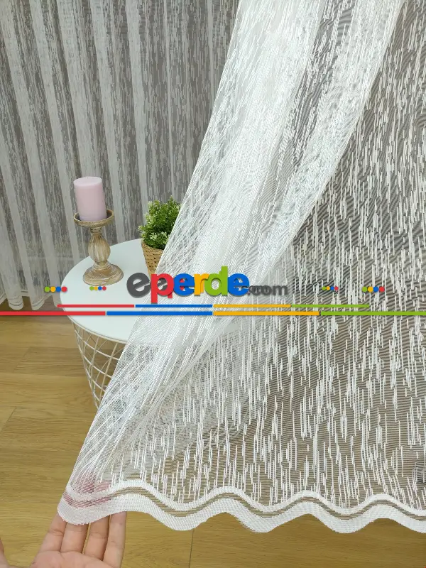 Hazır Ölçülü Spor Desen Fransız Dantel Çizgili Tül Perde