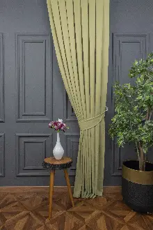 Su Yeşili Rengi Düz Fon Perde En Dökümlü Fon Perde