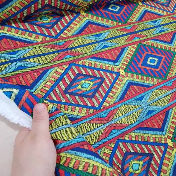 Etnik Desenli Fon Perde Evm466 _e - Kumaşı Kalındır Duck Bezi Değildir.- Kırmızı-Sarı-Mor-Kahve-Çok Renkli