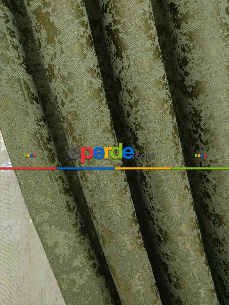 Yağ Yeşili Duz Jakar Fon Perde (150)- Yeşil-yağ Rengi