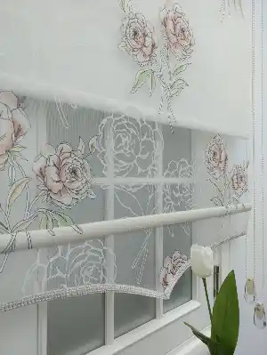 Çiftli Sistem Tül Stor Perde Yakma Tül Gül Desenli- Pembe Pudra Pembe-pudra-çok Renkli