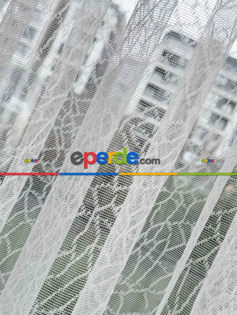 Oturma Odası - Desenli Fransız Dantel Örme Tül Perde, Desenli Ütü İstemeyen Tül