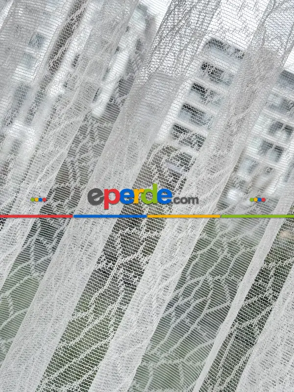 Salon - Desenli Fransız Dantel Örme Tül Perde, Desenli Ütü İstemeyen Tül