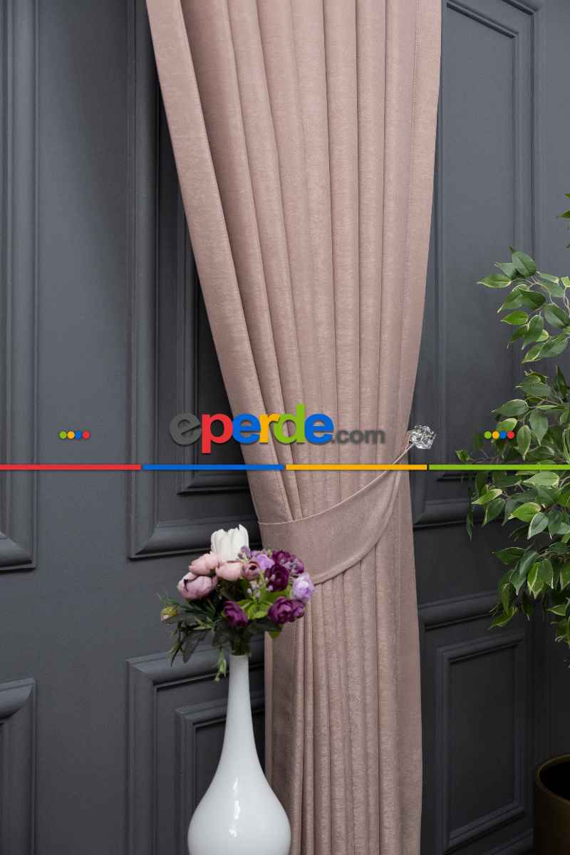 Salon - Soft Fon Perde Pudra Pembesi Dökümlü En - Pembe Pudra Pembe
