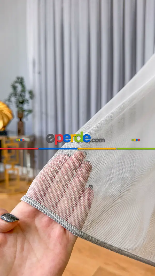 Mutfak Tül Açık Gri Grek Zemin Düz Tül Perde - Kurşunlu