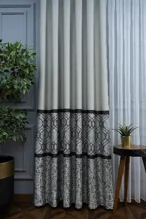 Modern Pano Fon Perde Bantlı Çift Renk - 503- Siyah-gri-füme-antrasit-bej-füme
