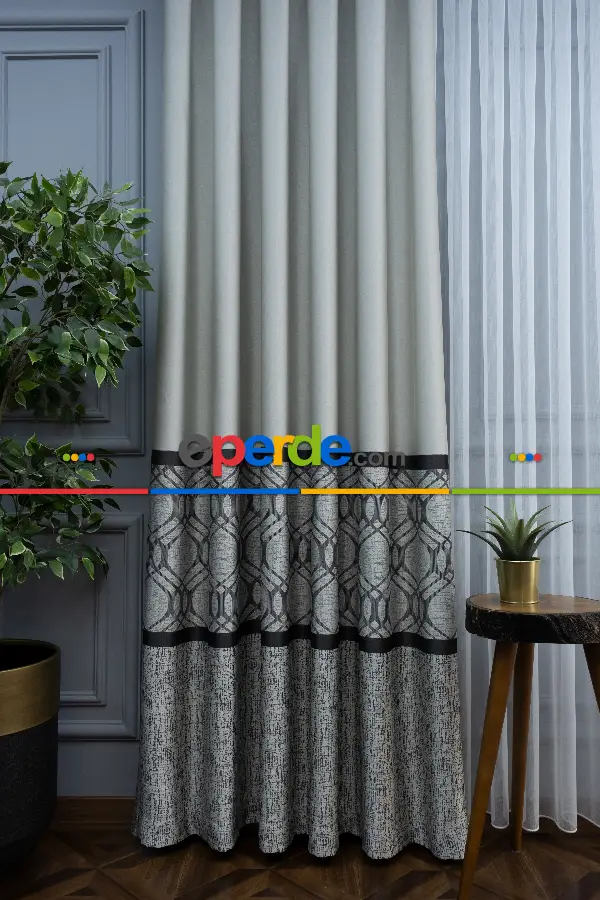 Modern Pano Fon Perde Bantlı Çift Renk - 503- Siyah-gri-füme-antrasit-bej-füme