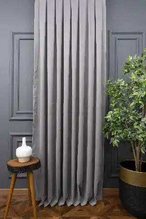 Gri - Düz Fon Perde ( En 150cm Dökümlü Fon Perde)- Gri