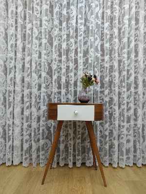 Salon Şal Desenli Örme Kdk Tül Perde %25 Ekstra İndirimli- Ekru