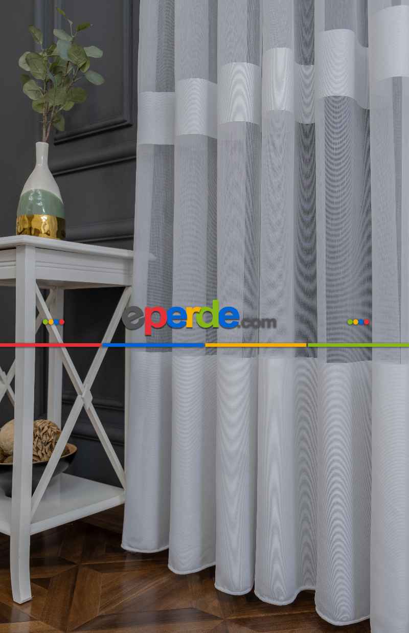 Genç Odası Bantlı Fantazi Dökümlü Ütü İstemeyen Tül - İtinalı Dikiş Garantisi - Kurşunlu Tül