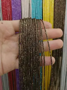 Mutfak İp Perde - Altın Kahve Rengi İp Perde Kalın Zincir Simli Serisi- Altın-kahve