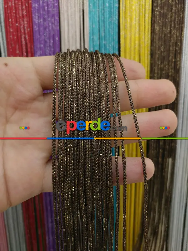 Altın Kahve Rengi İp Perde Kalın Zincir Simli Serisi- Altın-kahve